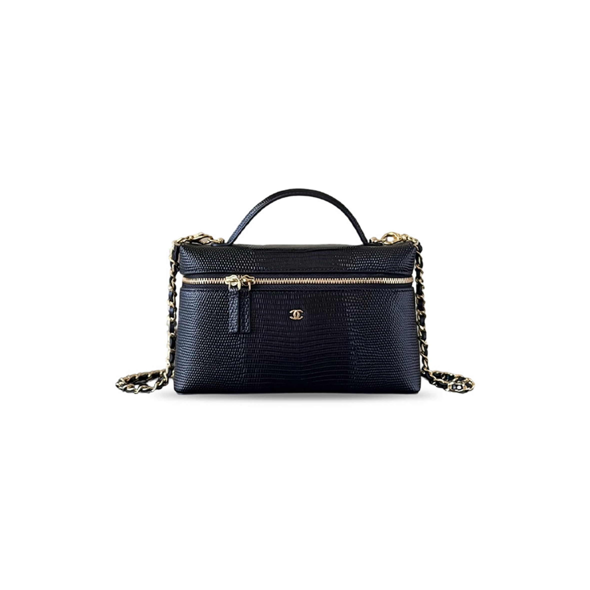 CHANEL MASTER TRENDY HANDLE SLIM VANITY LIZARD EMBOSSED CALFSKIN BLACK AS5346 (19.5*17*5cm)